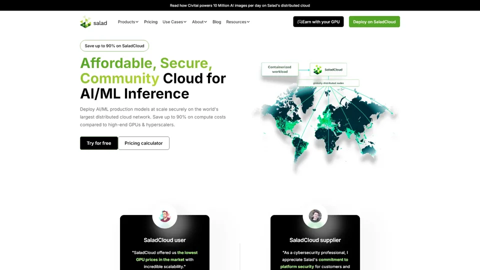 Salad - 分布式 GPU 云 | 每日活跃 11,000+ 块 GPU，起步价每小时 $0.02